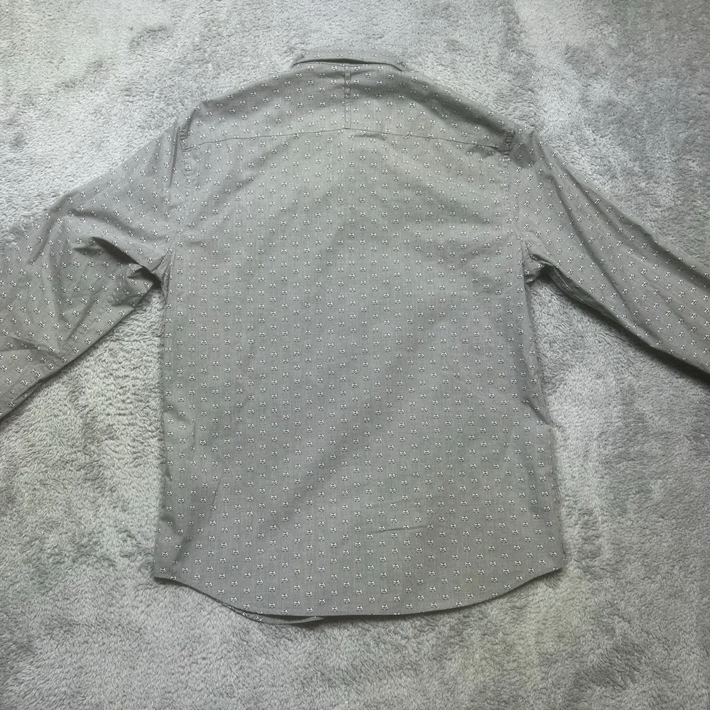 Banana Republic Shirt Mens M Gray Luxe Poplin Untucked Slim Fit Racoon Print EUC